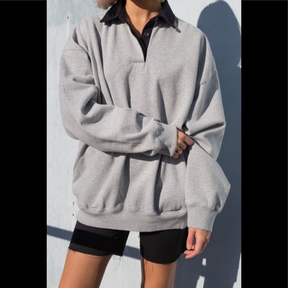 Brandy Melville | Tops | Brandy Melville Oversized Gray Collar Archer  Sweatshirt | Poshmark